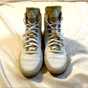 Adidas Tech Fall 2.0 Youth Wrestling Shoes white/vegas gold Size 5.5